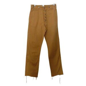 STOCKERPOINT MEN'S KHAKI BUTTON FLY RAW HEM STRAIGHT LEG COTTON PANTS - 32
